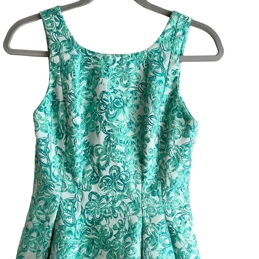Yoana Baraschi Fit & Flare Jacquard‎ Cocktail Dress in Green Florals, Size 2